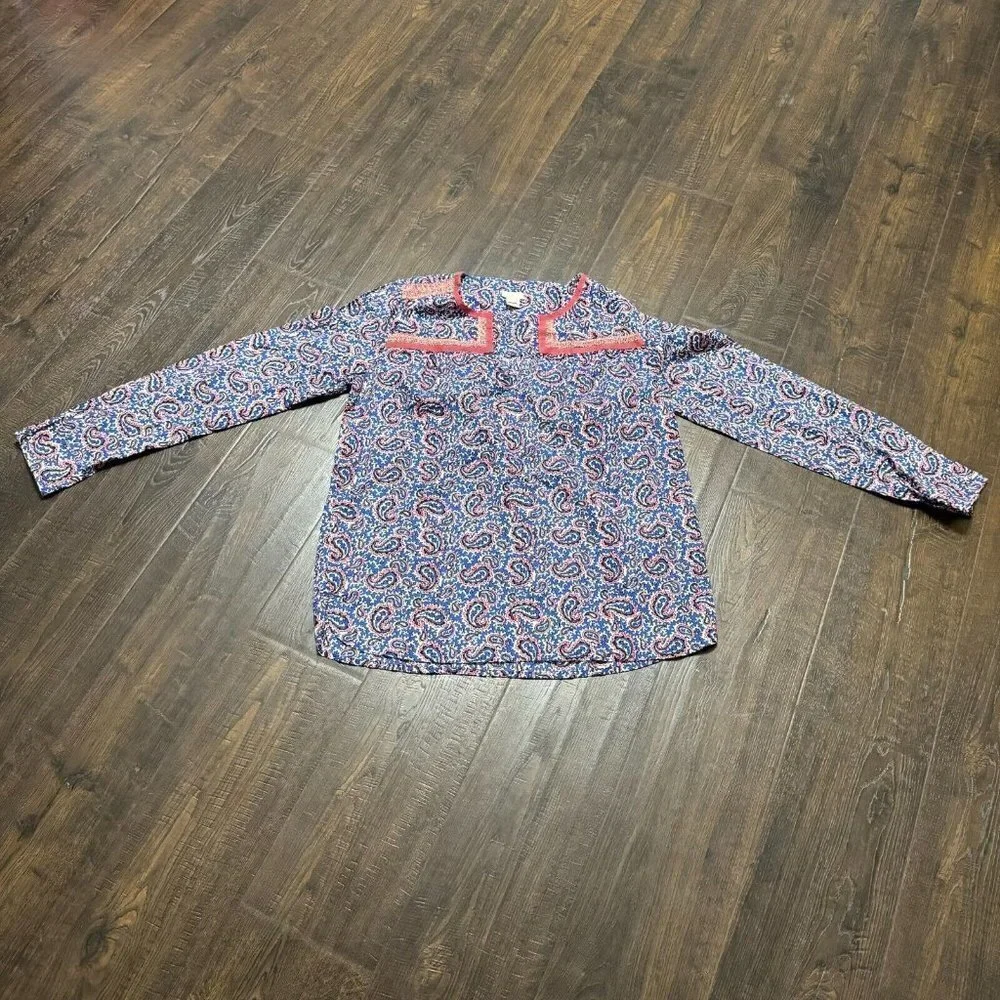 J. Crew Women's Paisley Print Long Sleeve Blouse Peasant Cotton Multicolored XXS